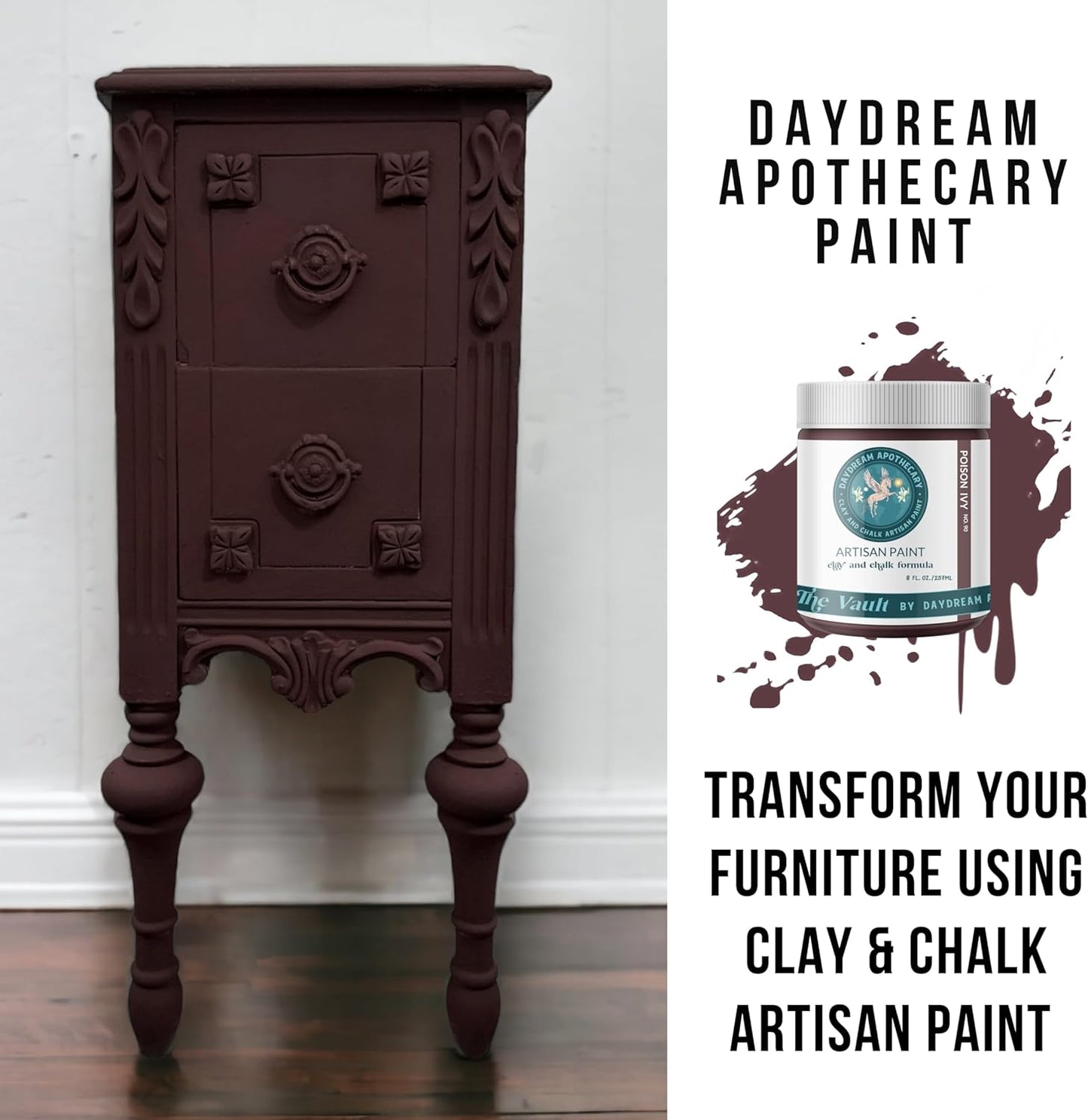 Daydream Apothecary Premium Chalk Style Paint for Furniture, Home Décor, Wood, DIY Interior Projects, Quick Dry, No Prep or Prime Needed, Matte Burgundy - 8oz
