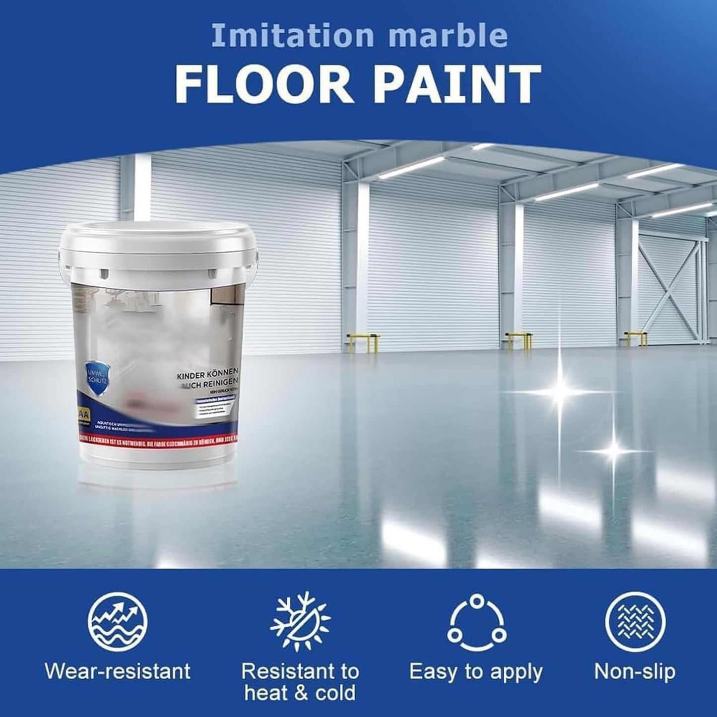 Epoxy Floor Paint, Epoxy Colored Sand Floor Paint, High-Gloss Marble Effect Self-Leveling Coating, Waterproof, Non-Slip, Ultra-Durable for Garage, Basement, Wood Floors (Azurite Blue,11 lb)