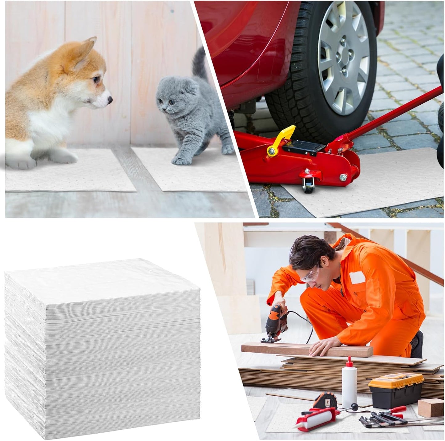 Hoolerry Oil Absorbent Pads Weight Dimpled Pad Garage Accessories Water Absorbent Mat Oil Spill Mat for Absorbing Protecting Home Garage Basement(13.5 x 17.5 Inch,White,100 Pcs)