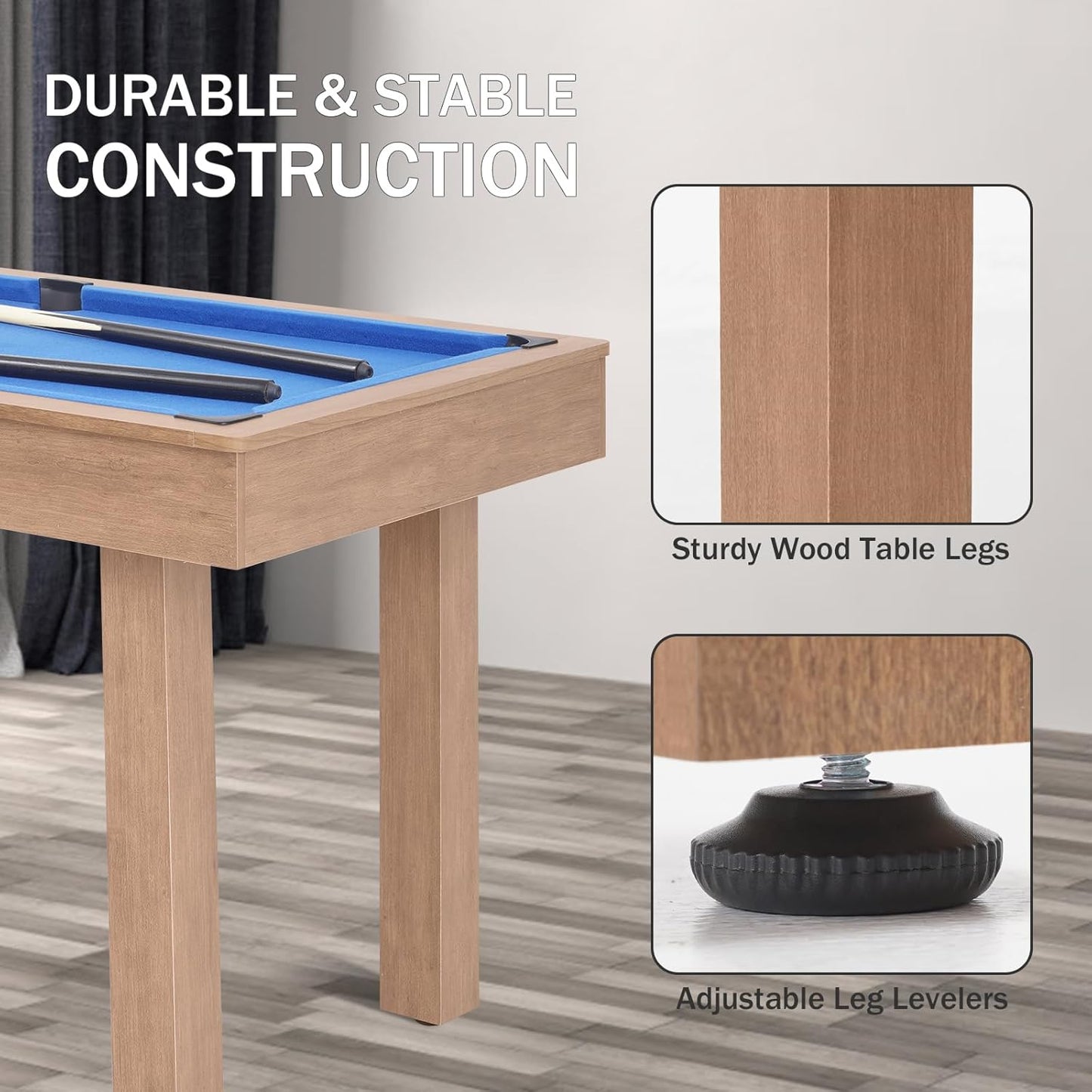 54" Portable Pool Table - Billiard Table for Kids & Adults with 2 Cues, Triangle Rack, Chalk & Brush - Compact Wooden Game Table for Home, Game Room, Indoor & Outdoor