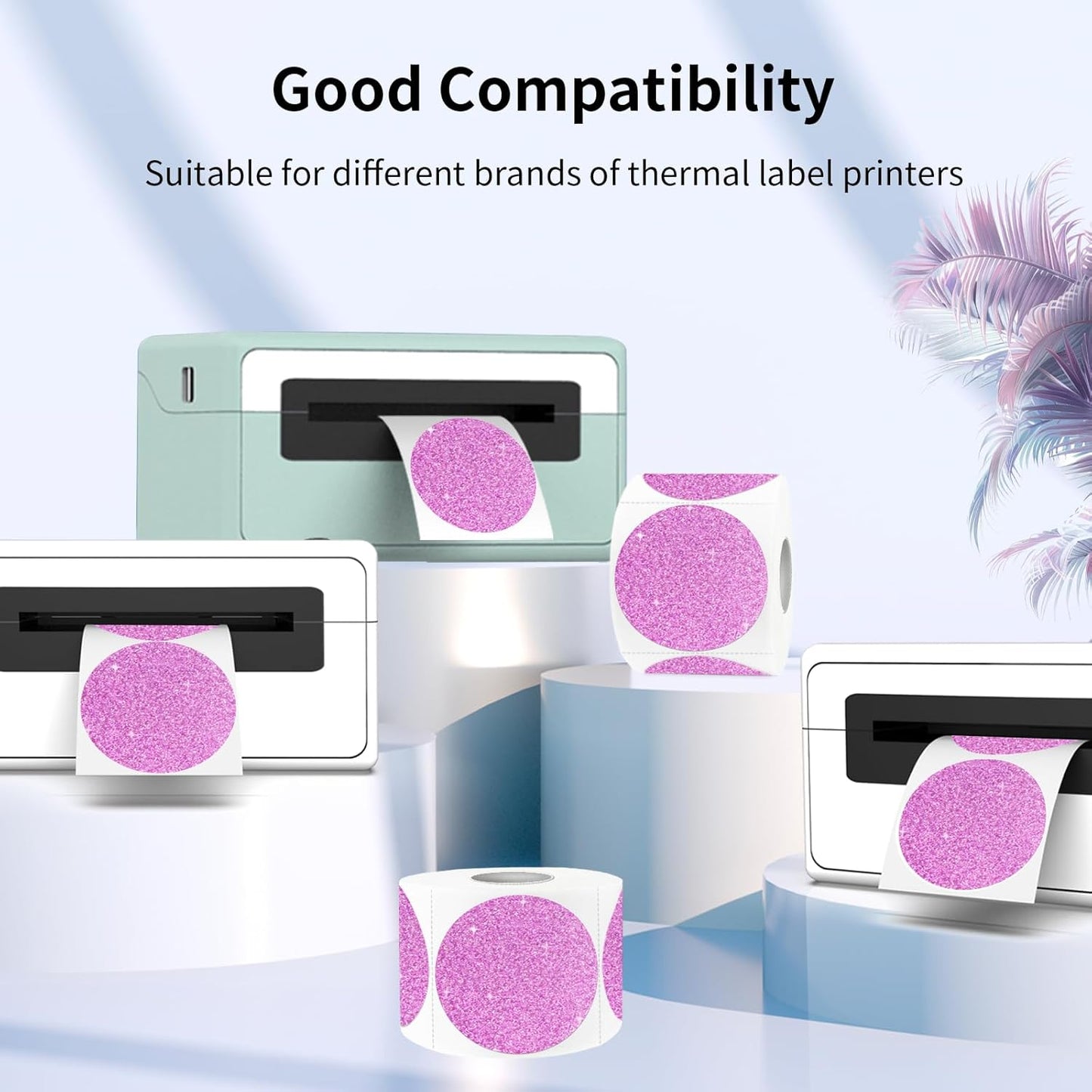 2" Holographic Thermal Label Stickers, Round Direct Thermal Label Stickers, Glitter Thermal Printer Sticker Labels for Gift Wrapping, Self-Adhesive Custom Logo Design- Glitter Pink