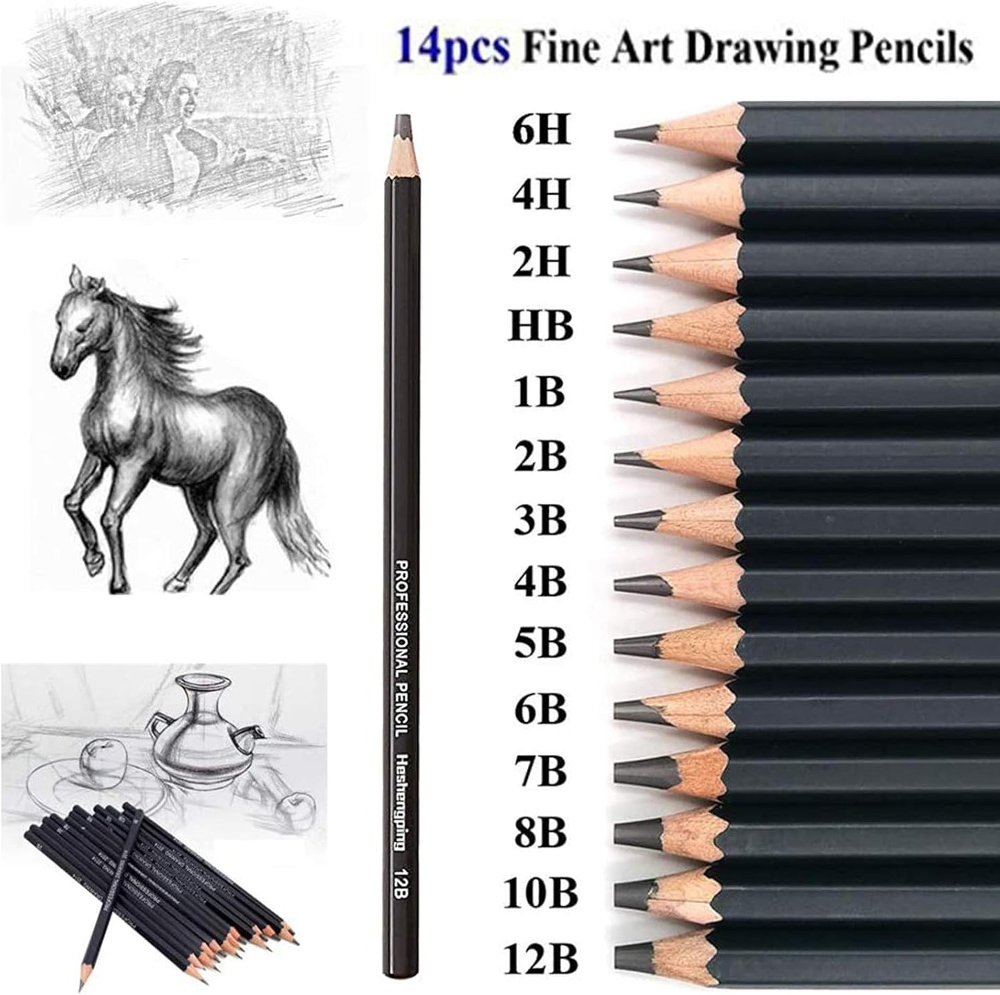 Heshengping, Sketching and Drawing Pencils Set-26pcs,Art Supplies Drawing Kit,Graphite Charcoal Professional Pencils Set, Adults Beginners Artist