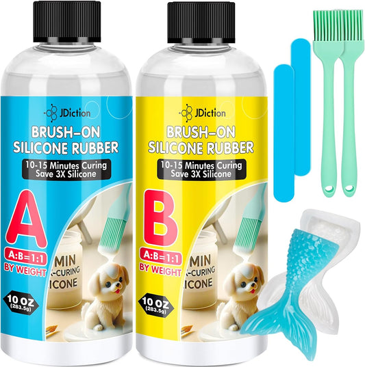 JDiction Brush-On Silicone Mold Making Kit, 10-15 Minutes Fast Cure Silicone Rubber, 20OZ Super Elastic Liquid Mold Making Silicone for Casting Resin Molds & Silicone Molds