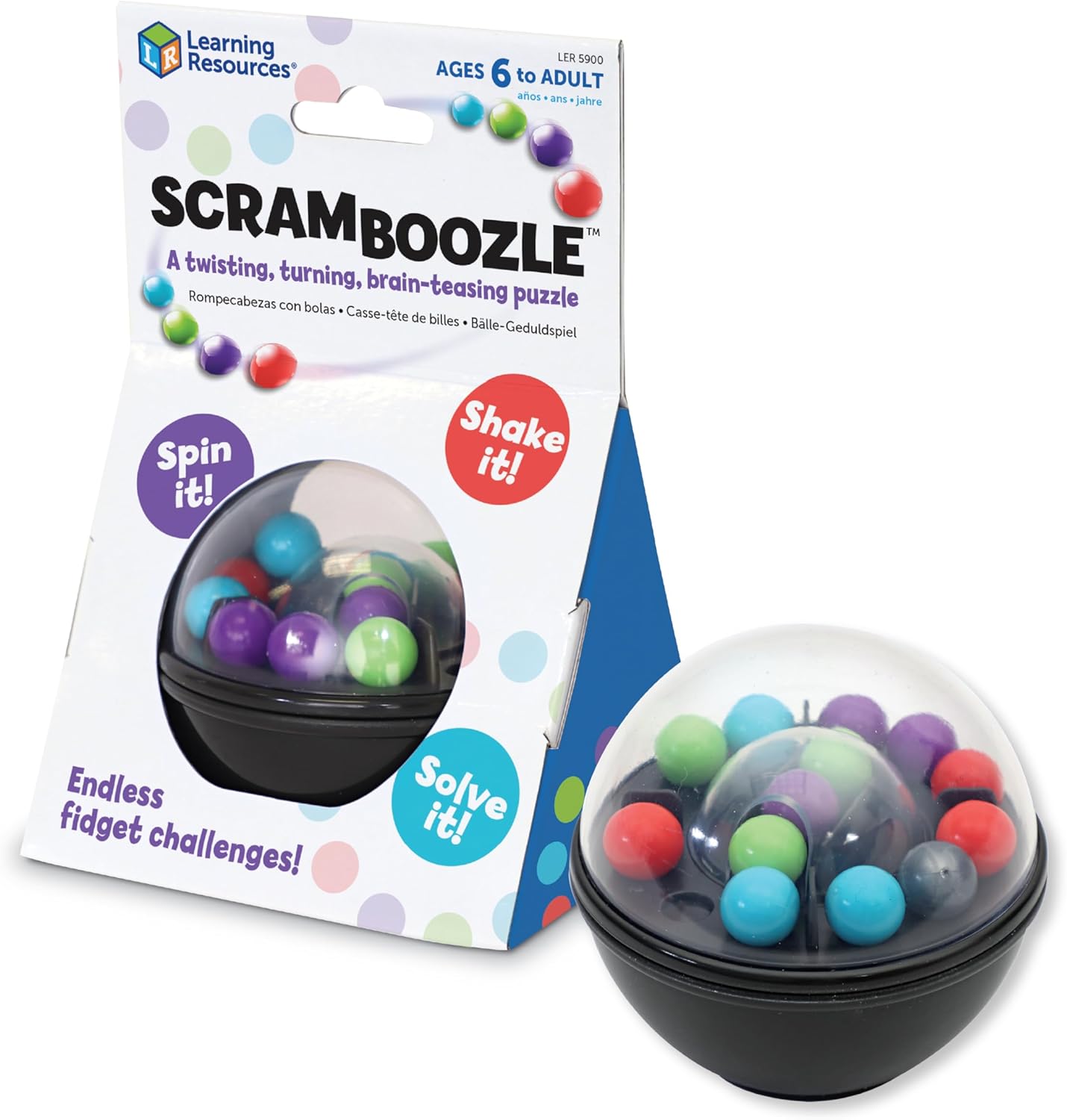Learning Resources Scramboozle Puzzle Ball - 3D Brain Teasers and Puzzle Games for Kids and Adults, Puzzle Sort Ball Game, Fidget Toys, Travel Games for Ages 6+