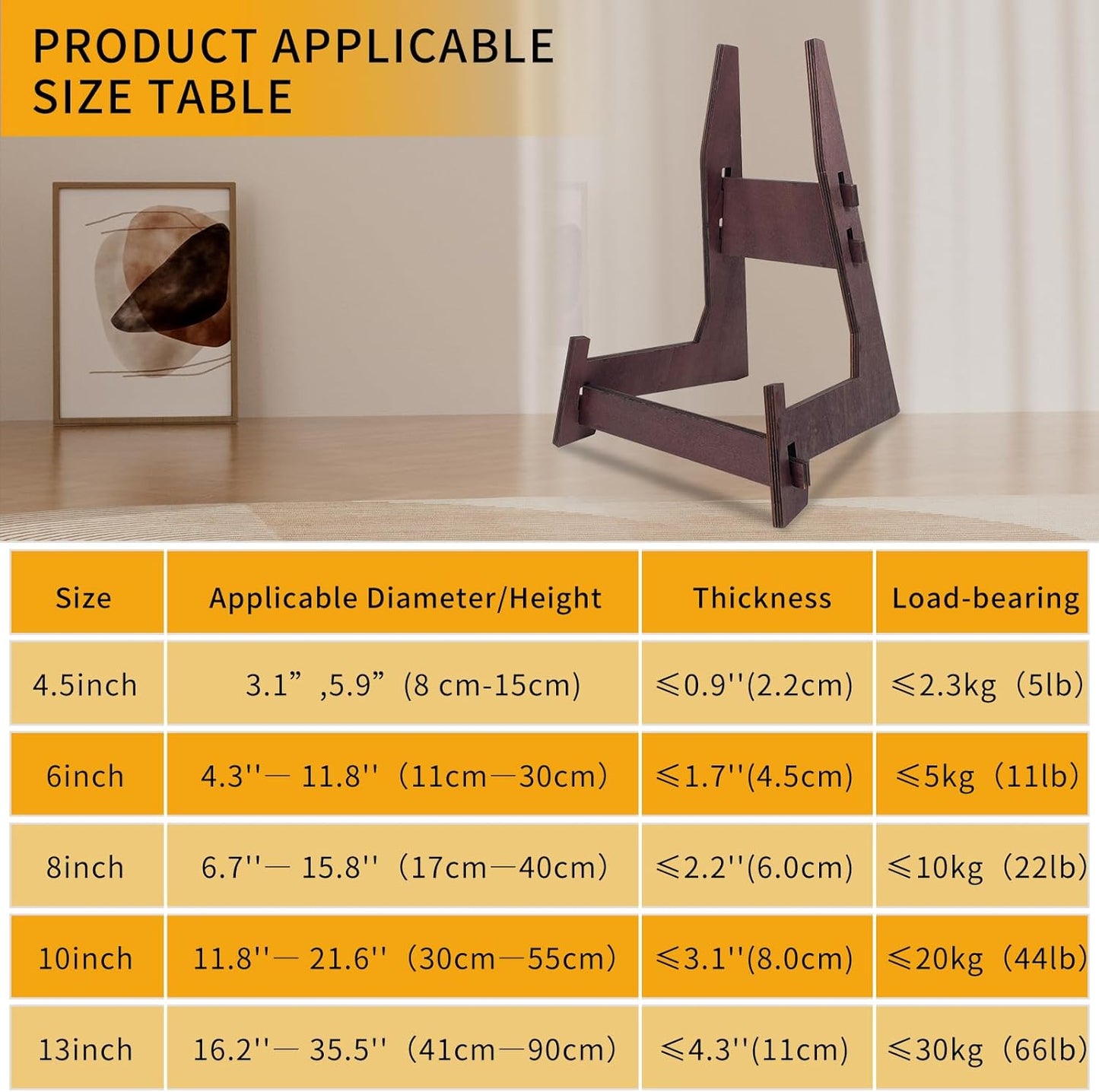 1 Pack 13 Inch Plate Stand, Wooden Display Stand Plate Stands for Display Decorative Picture Frame Stand, Easel Display Stand,Book Display Stand, Plate Holder Display Stand (13 Inch-1PCS)
