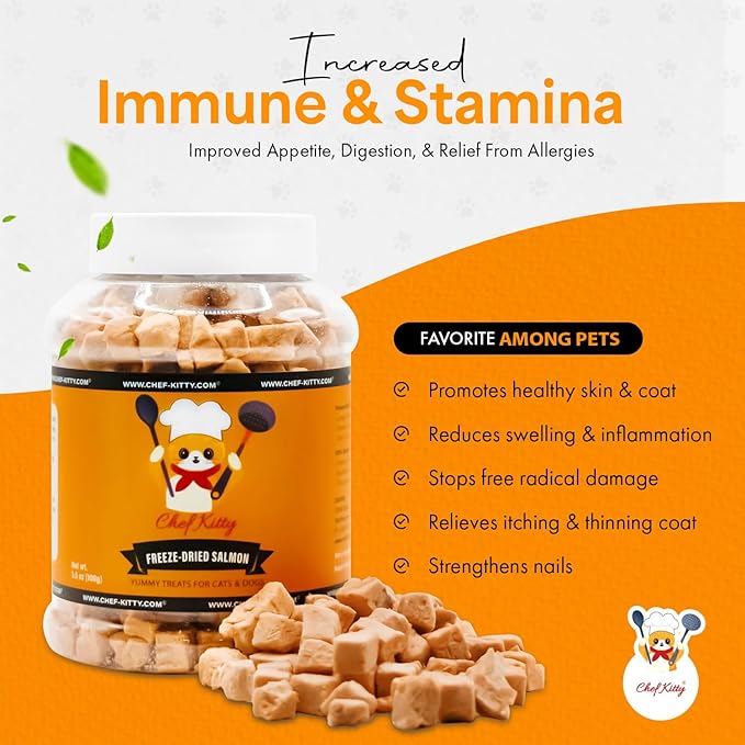 Freeze-Dried Salmon Treats for Cats & Dogs – 100% Wild Caught, Single Ingredient, High-Protein, Healthy Snack – No Additives or Preservatives – 5.3oz - Inspected & Tested in USA