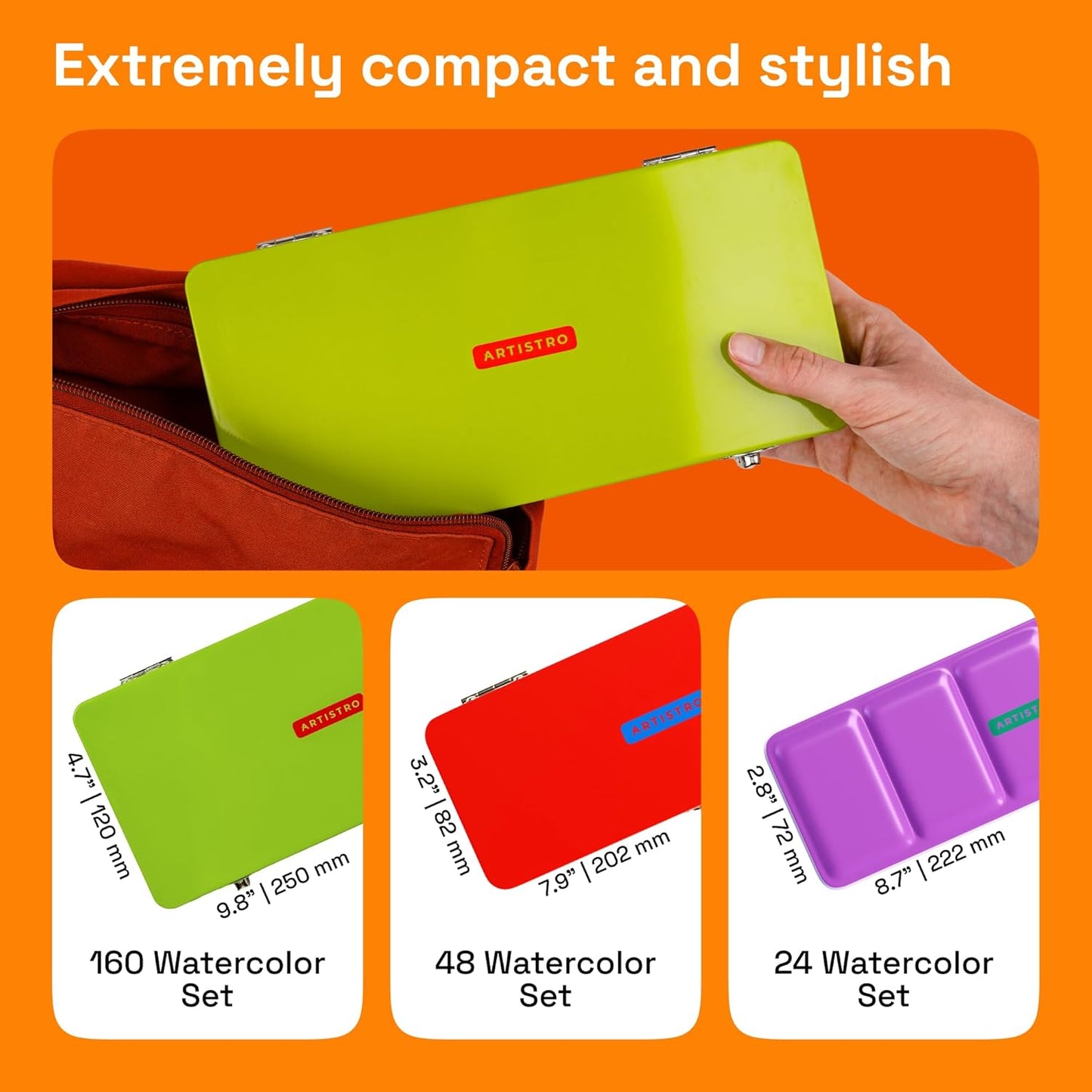 ARTISTRO Watercolor Paint Set 160 Colors - Vivid, Metallic & Neon, Portable Travel Set for Kids & Adults