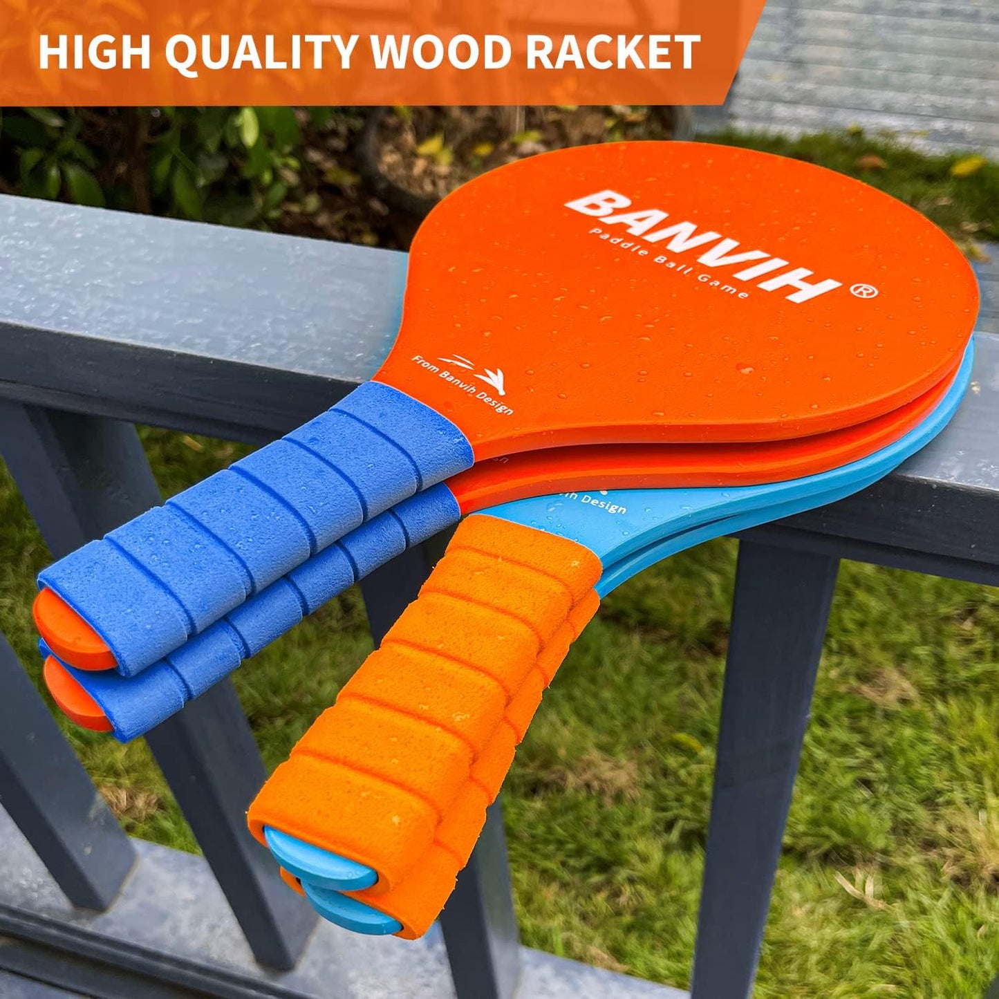 Banvih Badminton Set 4 Rackets, Paddle Ball Outdoor Games Christmas Stocking Stuffers for Kids Teens Adults and Family, Sports Beach Toys - for Yard, Lawn, Camping Games Essentials