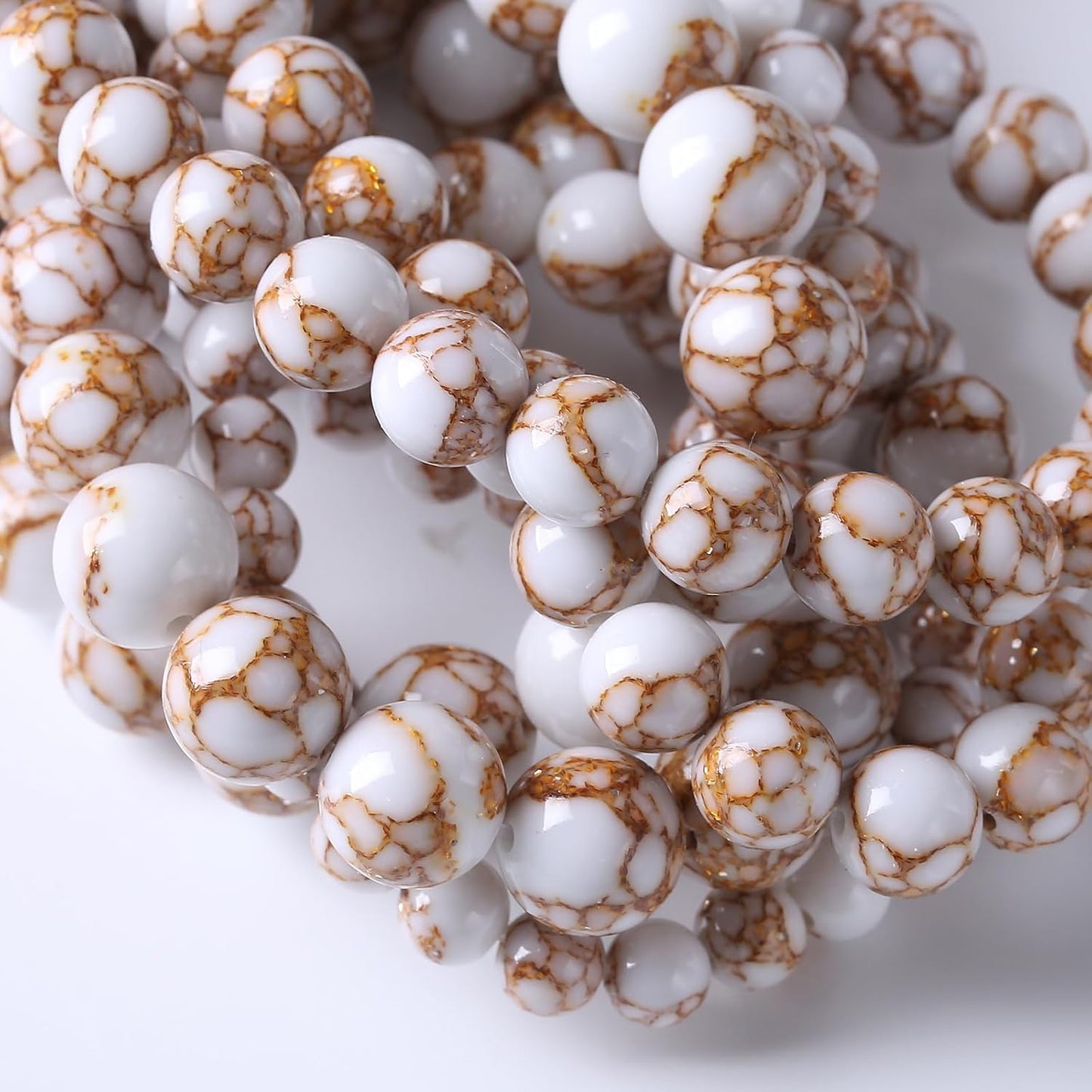 36pcs 10mm White Howlite Spun Gold Stone Beads for Jewelry Making Natural Stone Energy Healing Beads DIY Bracelet Necklace 15" (10mm, White Howlite Spun Gold Stone)