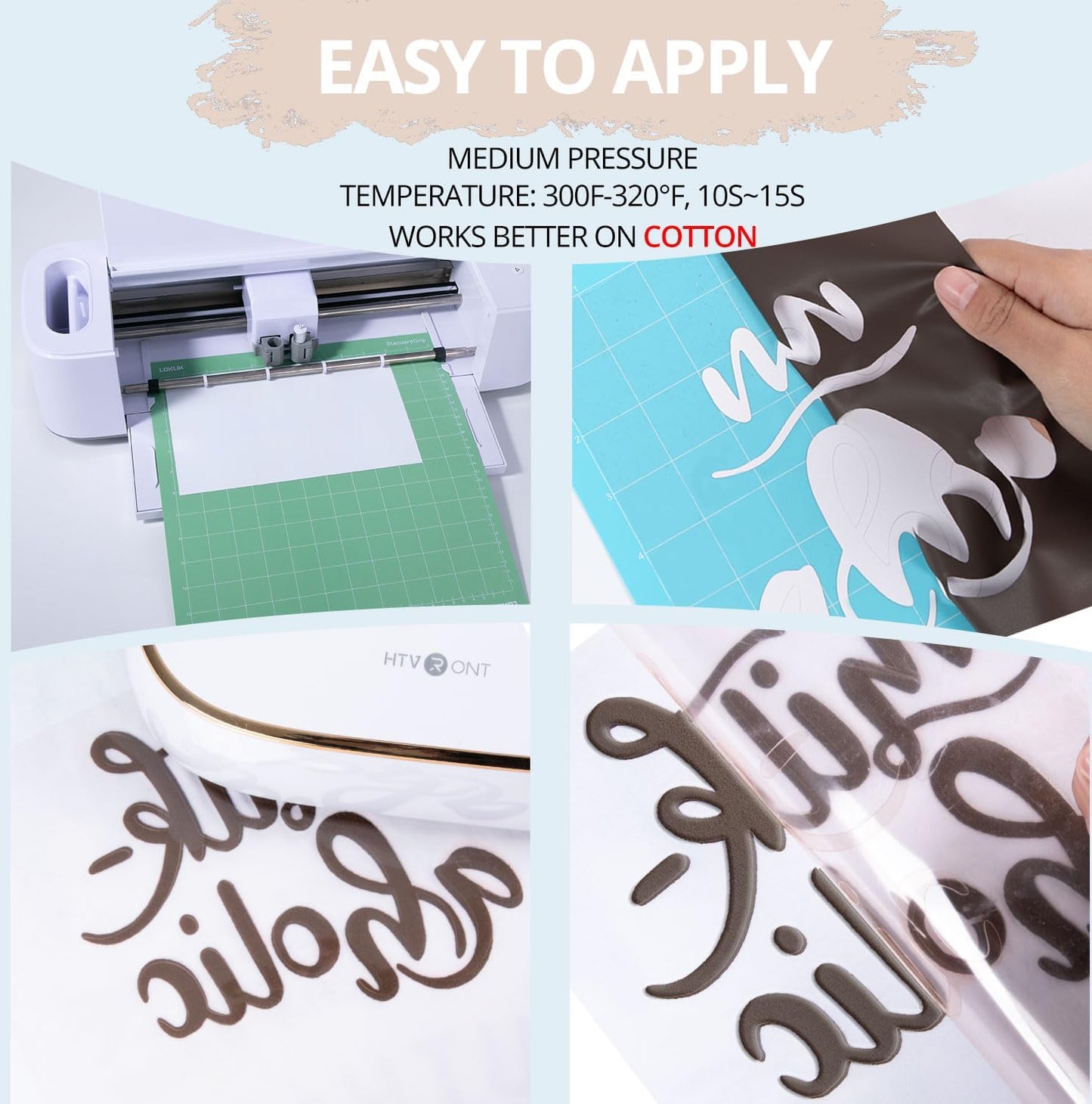 HTVRONT Puff Vinyl Heat Transfer -10" x 6ft Beige 3D Puff Heat Transfer Vinyl Foaming Colorful Puffy Iron on Vinyl for T-Shirt- Cream Puff Htv Vinyl for Compatible with Cricut Cutting Machine