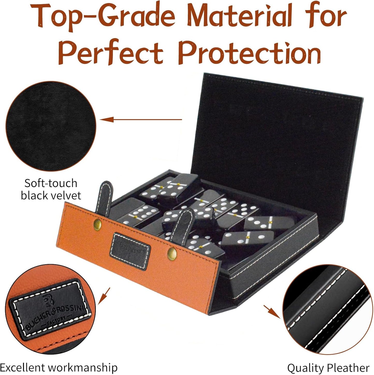 Bucher&Rossini Dominoes Set Double 6 - Classic Black Domino's Game Set for Adults and Kids Idea Gift Present for Domino Players or Family Game Night (Black New)