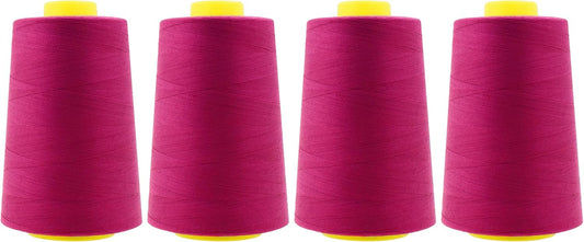 Mandala Crafts 4 Pack of Serger Threads Cones Spools - 40S/2 24000 Yards Polyester Magenta Threads for Sergers Machine and Overlock Quilting Sewing Machine