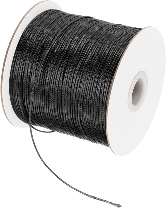 MECCANIXITY Waxed Cord 0.5mm Waxed Polyester Cord 175 Yard Wax String for Bracelet Making, Necklaces, Beading, Jewelry Making and DIY Crafts(Black)