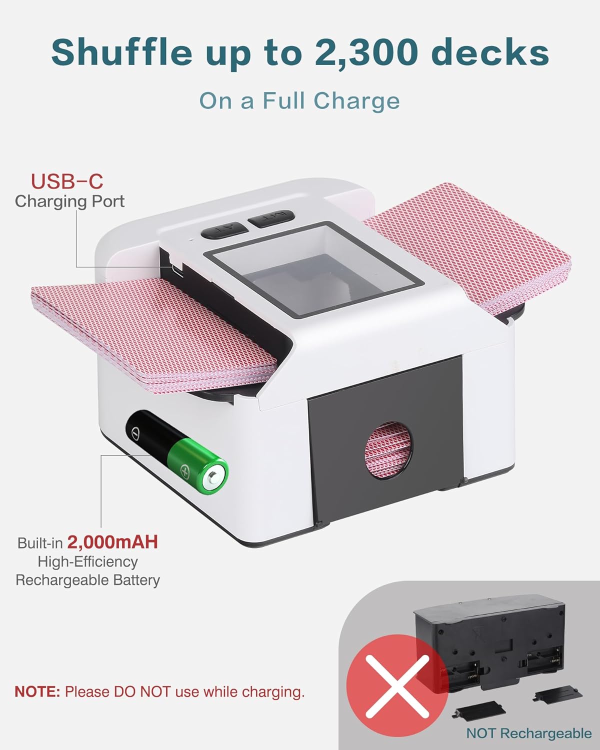 ONTILT M1 Automatic Card Shuffler with AUTO & Manual Mode, Low Noise, Rechargeable Built-in 200mAH Battery, Portable Electric Shuffling Machine for 1-2 Decks Poker, UNO, Blackjack, Skip-Bo, Phase 10