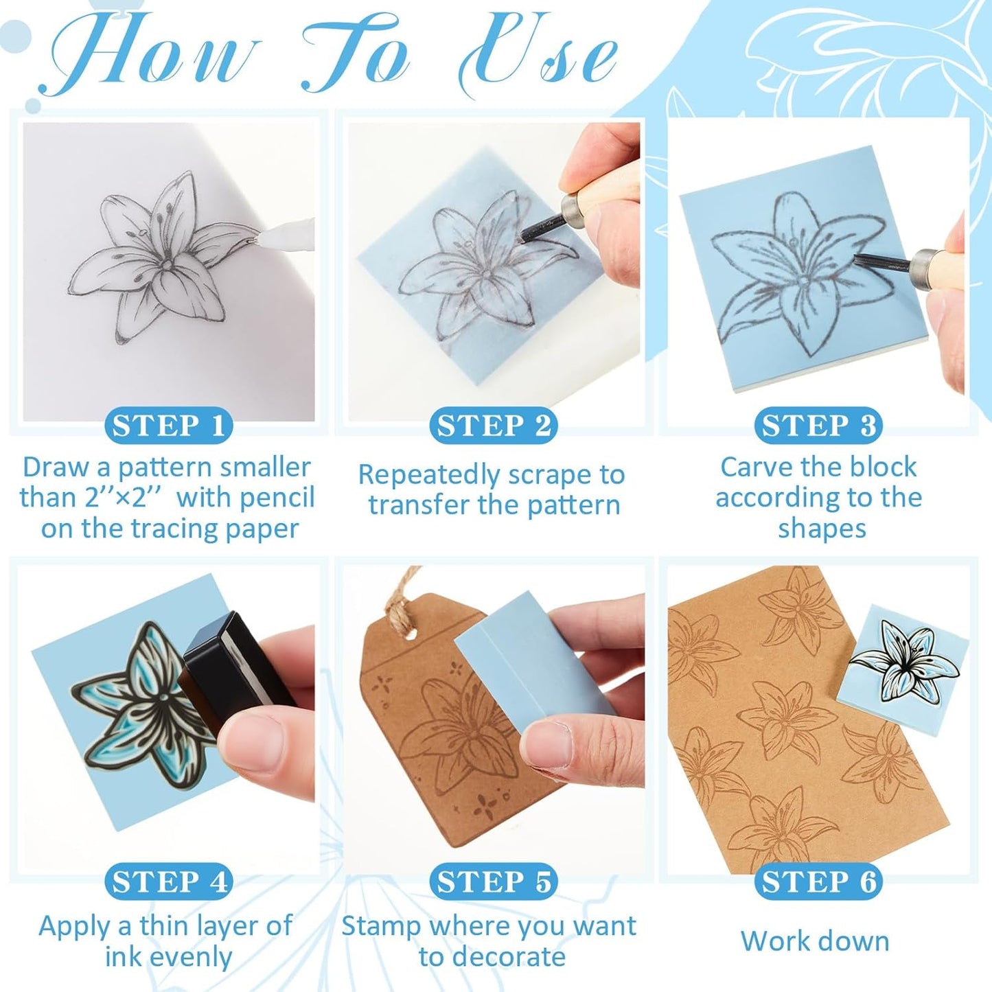 Frienda 24 Pcs 2" x 2" Rubber Carving Blocks Linoleum Blocks for Printmaking, Stamp Making, DIY Crafting, Scrapbook, Painting, Soft and Easy to Carve (Light Blue)