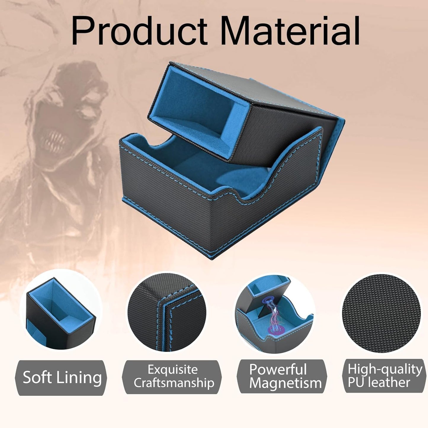 Dice Tower and Tray, Portable Commander Deck Box, Foldable Dice Storage Box for Dungeons and Dragons Rolling Tray Black/Blue