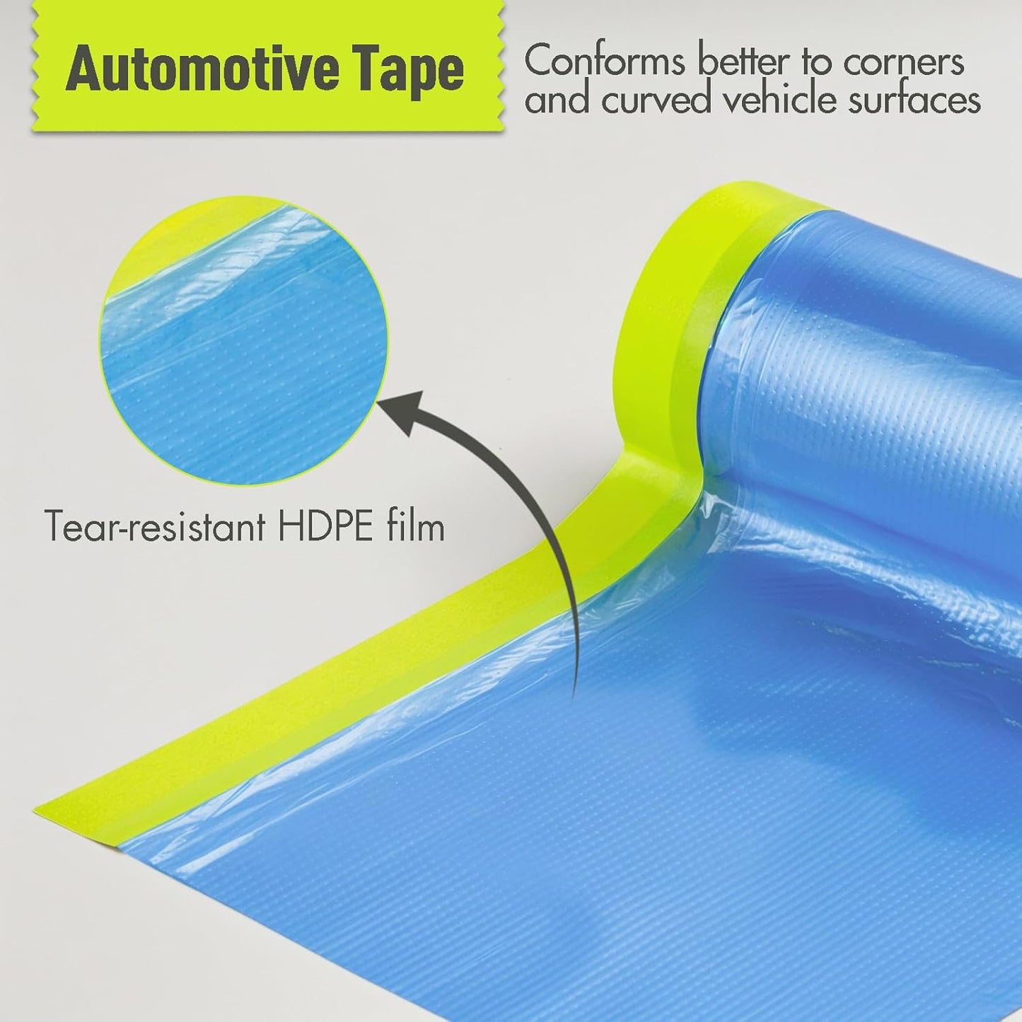 Pre-Taped Masking Film for Painting - 22" x 66' Painters Plastic Sheeting with Automotive Paint Tape and Drape for Covering Cars, Walls, Windows and Furniture Protection (2 Rolls)