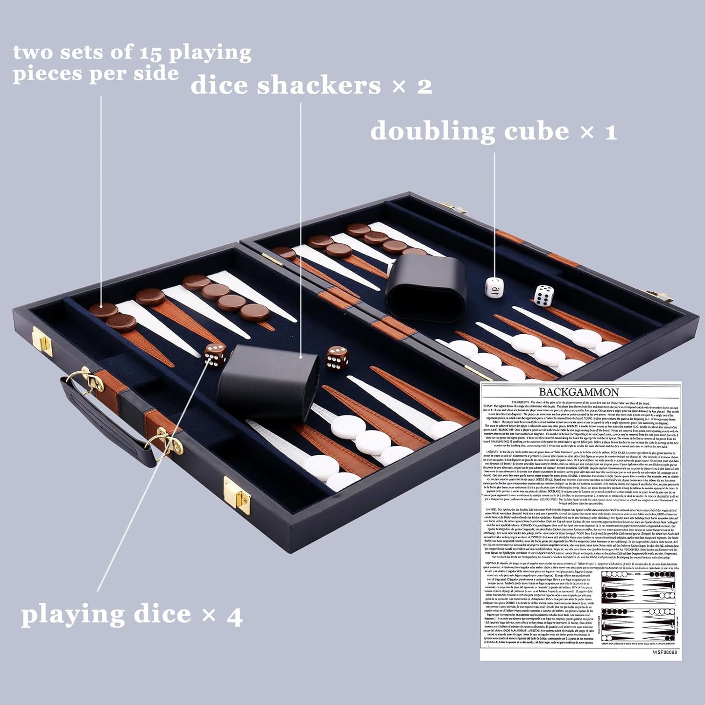 Backgammon Set - Classic Board Game with Premium Leather Case - Portable Travel Strategy Backgammon Game Set for Adults, Kids - Suitable as (18inch, Navy)