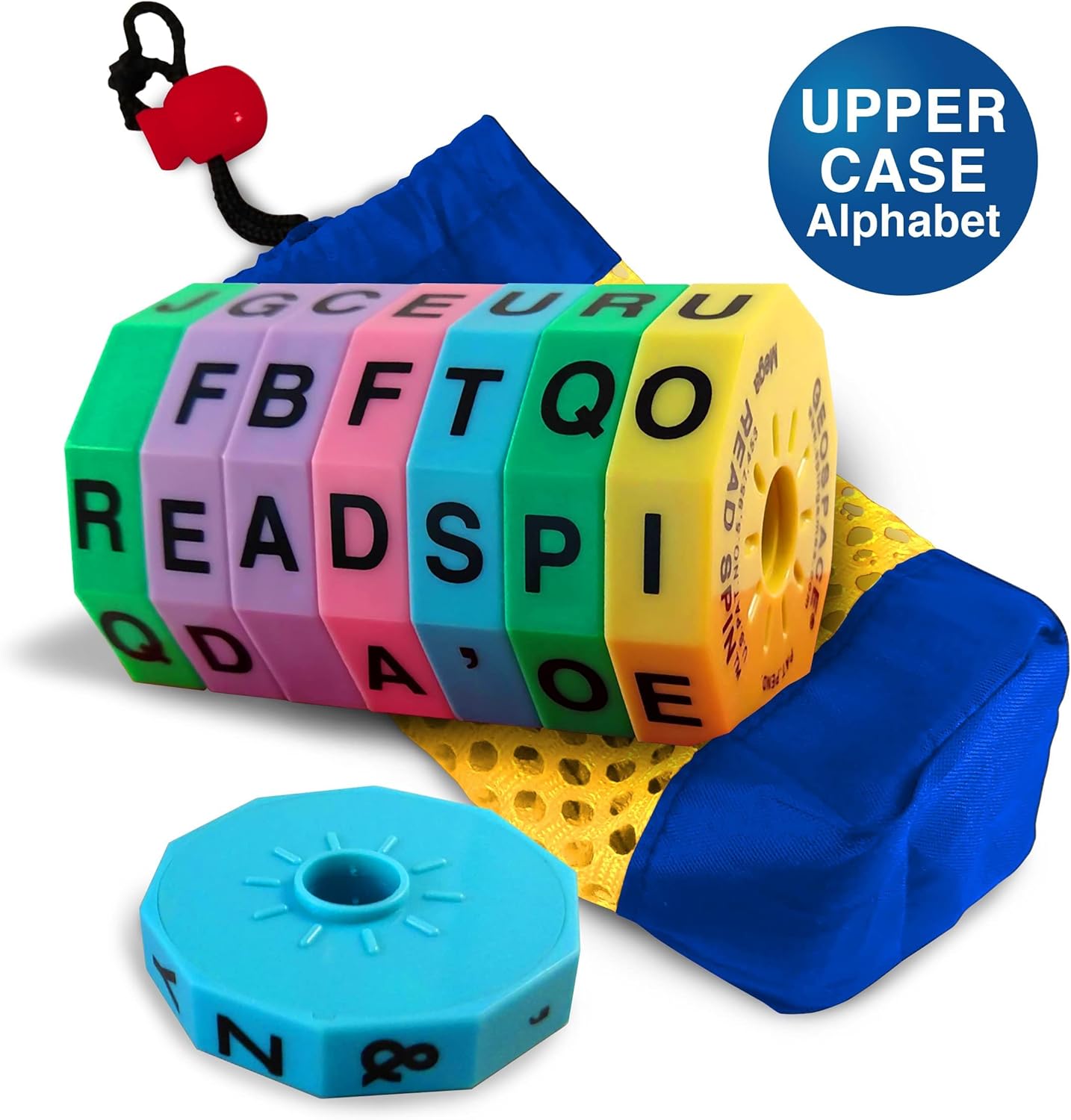 Geospace Read Spin Education Game for Kids – A Handheld Magnetic Spelling Game with Storage Pouch (Upper Case Letters)