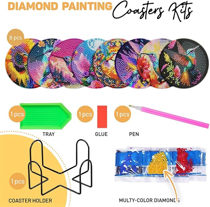 8 Pcs Humming Bird Diamond Painting Kits | Diamond Painting Kits with Holder | Diamond Art Coasters for Beginners Adults - Perfect Art Craft Supplies Gift!… (Humming Bird)