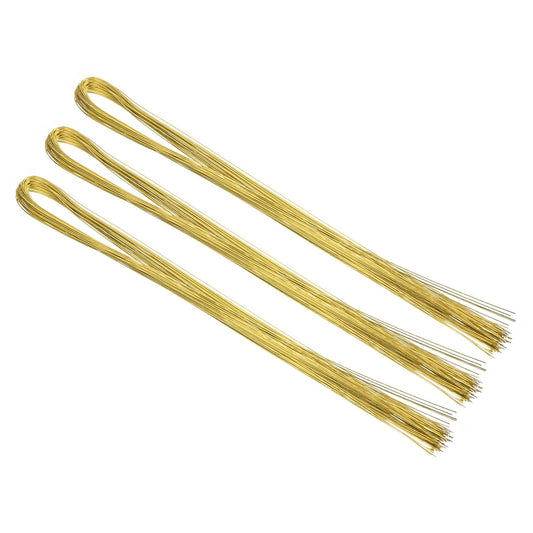 PATIKIL 32 Inch 22 Gauge Floral Stem Wire, 3 Pack/120 Pieces Bouquet Stem Paper Wrapped for DIY Crafts Flower Arrangements, Gold Tone