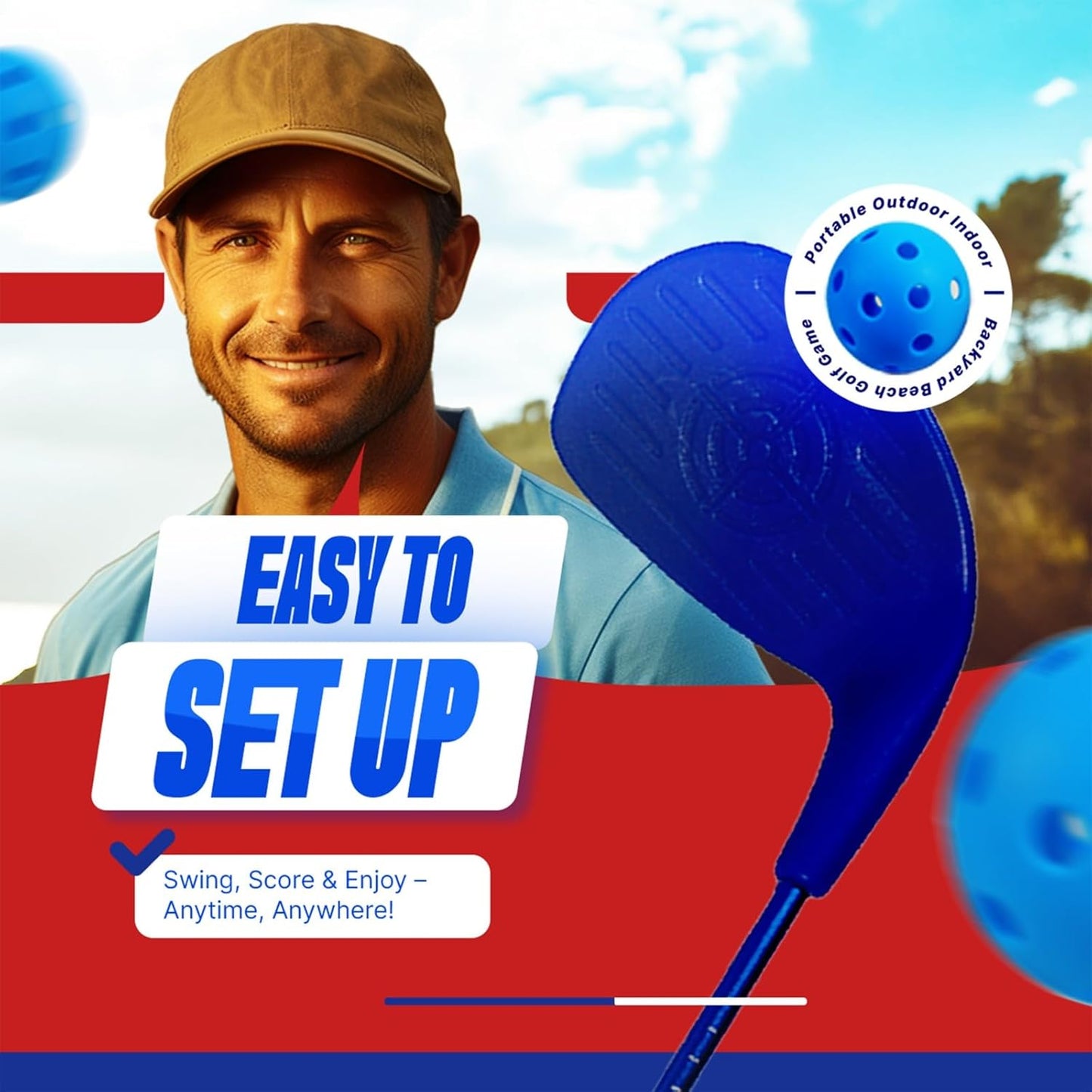 Bucket Birdie Backyard Golf Game — 6 Hole Yard Game with Adjustable Clubs, Flags, Balls, Turf Mats, and Carry Bag — Outdoor Golf Bucket for Adults and Kids