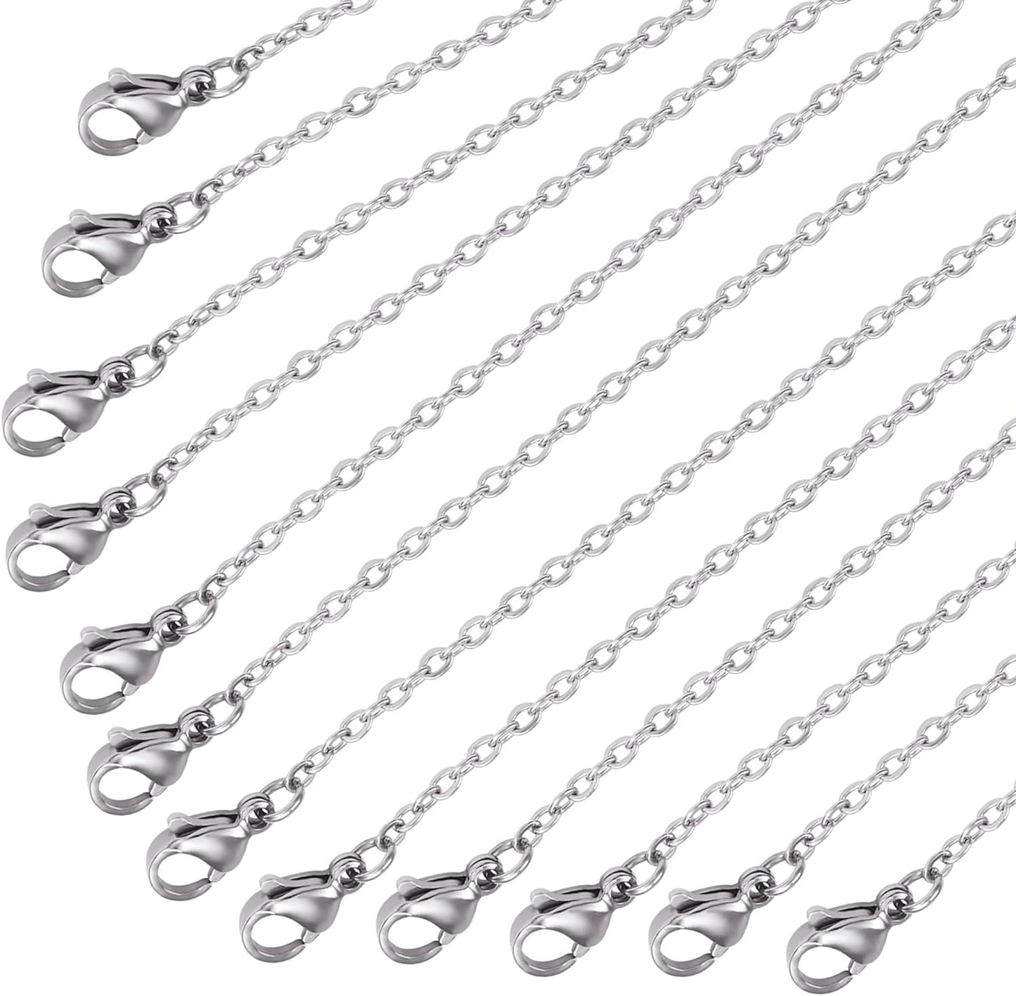 Wholesale 12 PCS Genuine Stainless Steel Fine Cable Chain Necklace Chains Bulk for Jewelry Making 18-30 Inches (30 Inch(2MM))