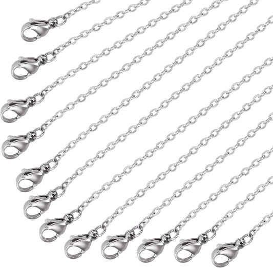 Wholesale 12 PCS Stainless Steel Flat Cable Chain Link Necklace Chains Bulk for Jewelry Making (20 Inch(2MM))