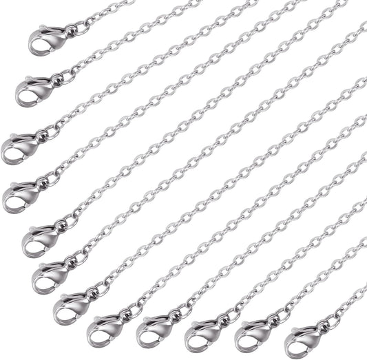 ALEXCRAFT Wholesale 12 PCS Genuine Stainless Steel Cable Chain Necklace Chains Bulk for Jewelry Making(18 Inch(1.5MM))