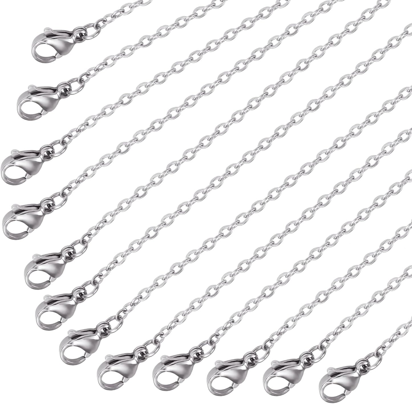 Wholesale 12 PCS Genuine Stainless Steel Fine Cable Chain Necklace Chains Bulk for Jewelry Making (26 Inch(2MM))