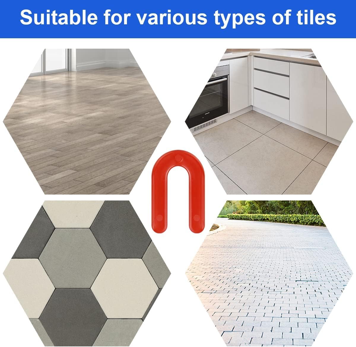 DGSL Tile Leveling System Tile Spacers 1/8 Inch, 500 pieces Horseshoe Shim U Shape Plastic Tile Leveling Clips for Various Types of Tile Leveling (Red)