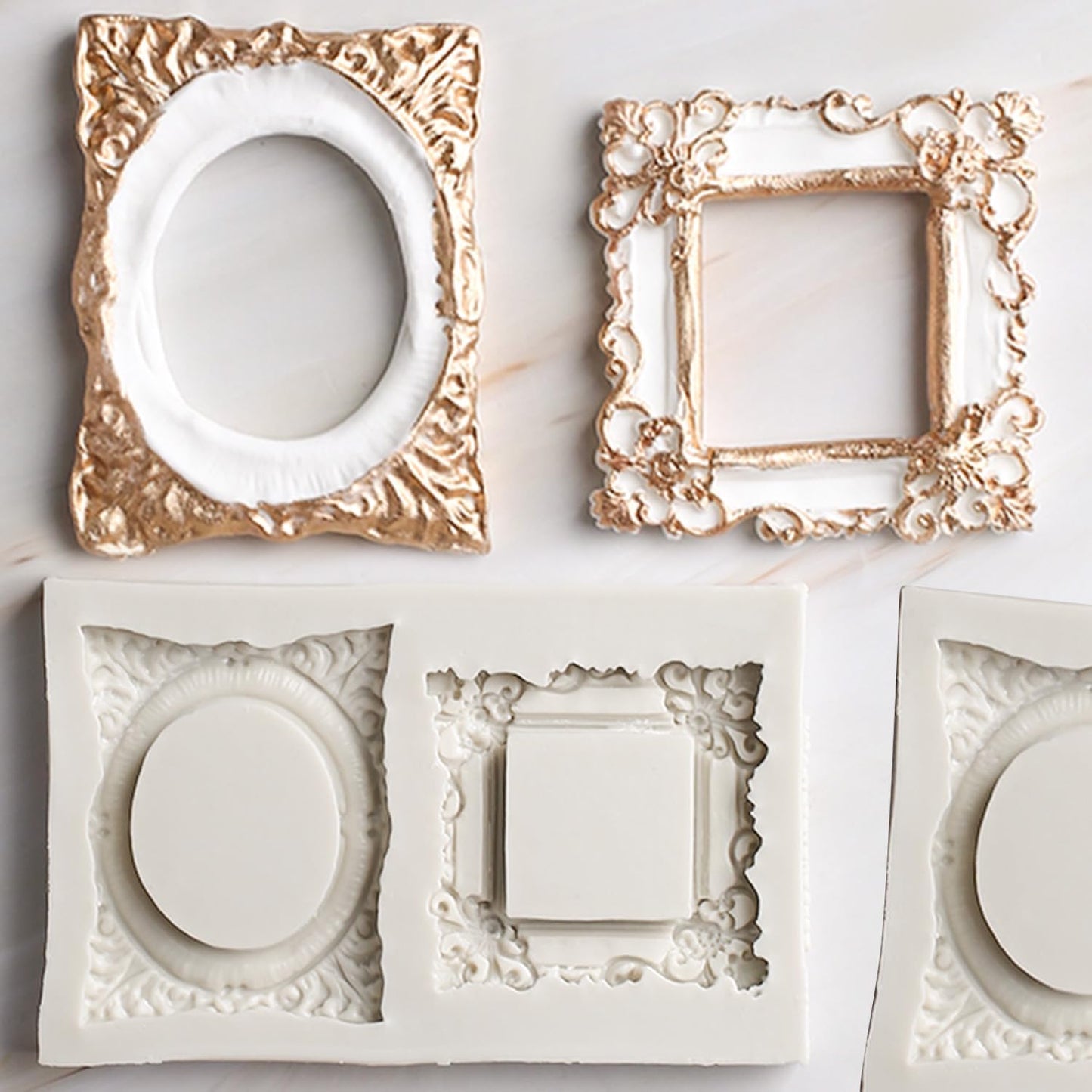 Growtail Vintage Frame Fondant Silicone Molds - Baroque & Rose Flower Designs for Chocolate Cake Decoration & Cupcake Toppers