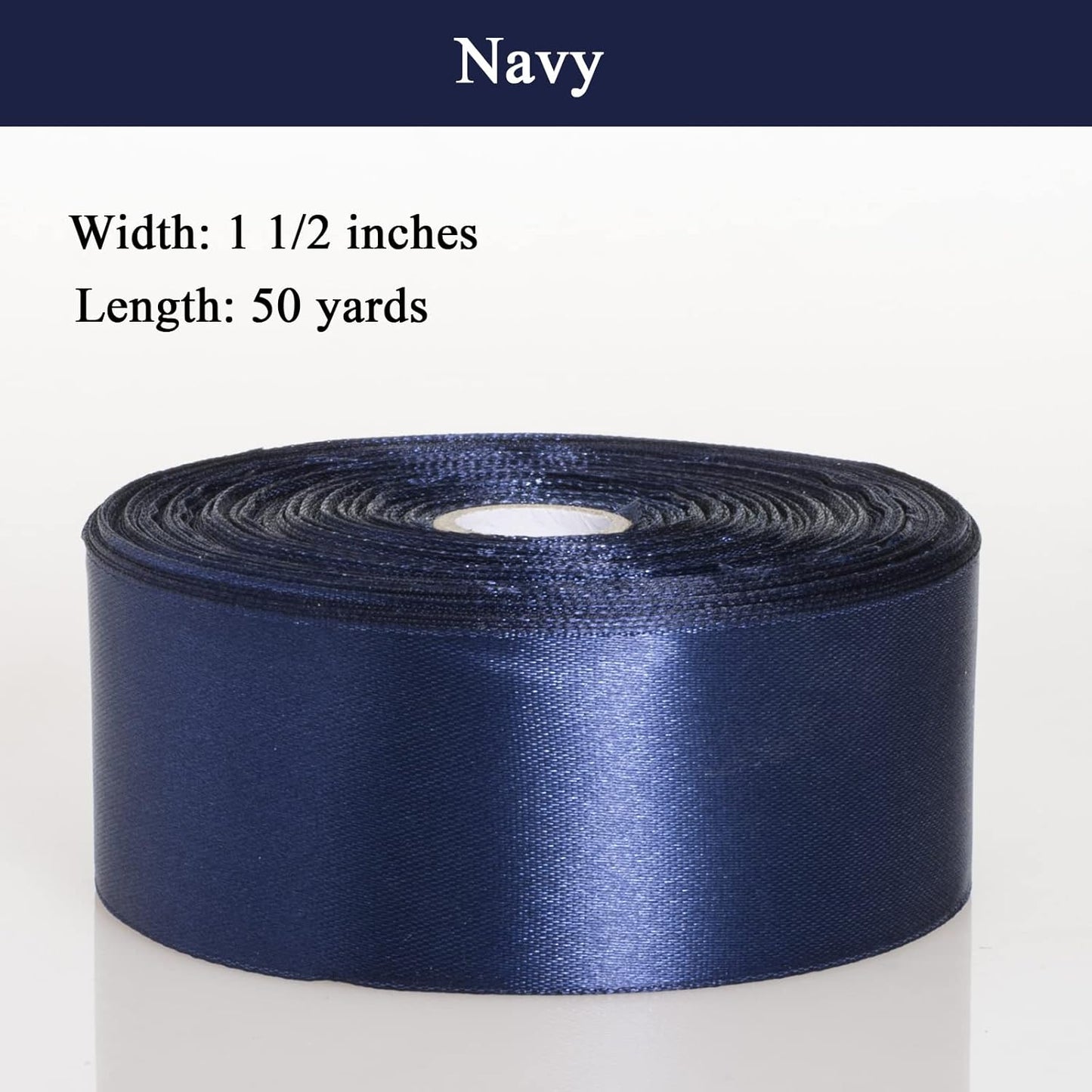 1 1/2 Inch Navy Solid Satin Ribbon, 50 Yards Craft Fabric Ribbon for Gift Wrapping Floral Bouquets Wedding Party Decoration