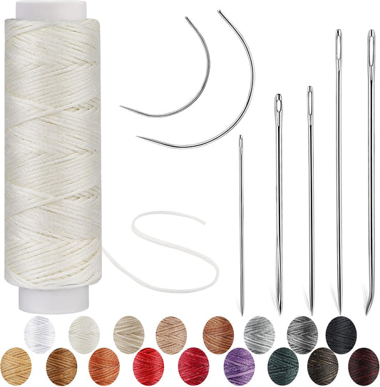 Ftyiwu Waxed Thread, Upholstery Needle and Thread 32 Yards with 7PCS Hand Sewing Needles for Home Upholstery Carpet Canvas Repair Leather Sewing (White)