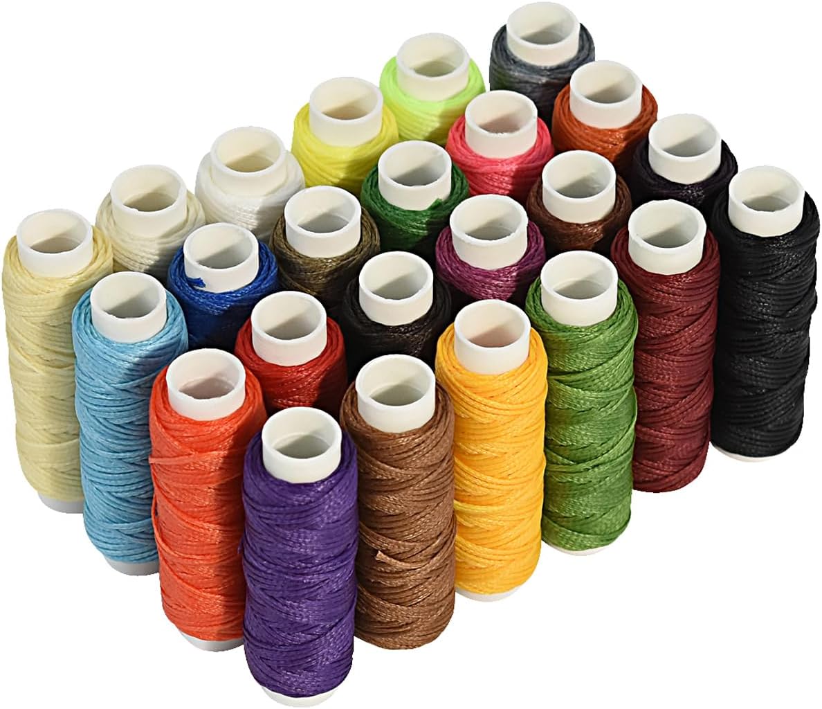 Waxed Thread for Leather Sewing 24 Colors 210D Hand Stitching Thread Waxed Flat Cord for Hand Sewing Book Binding Shoe Repairing