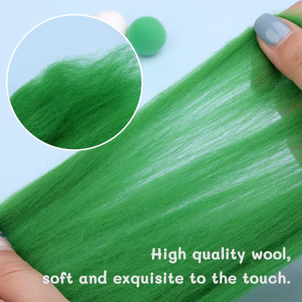 Wool Roving Bulk - 8.82oz Super Wool Chunky Yarn, Wool Roving Top for Needle Felting, Soft Felting Wool Supplies for Hand Spinning, Blending, Weaving and DIY Craft (Grass Green)