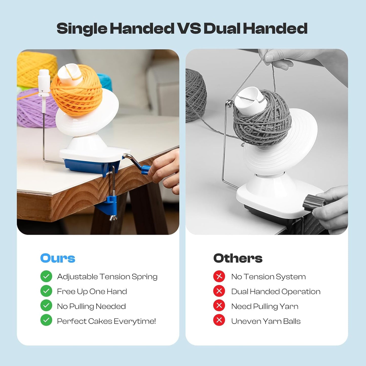 Caydo Yarn Winder with Tension Spring, One Hand Operated Winder, 4-7oz Efficiently Compact Cake Roller for Crocheting, Portable Ball Spinner for Crocheters&Knitters, Good Helper for Craft Lovers(Blue)