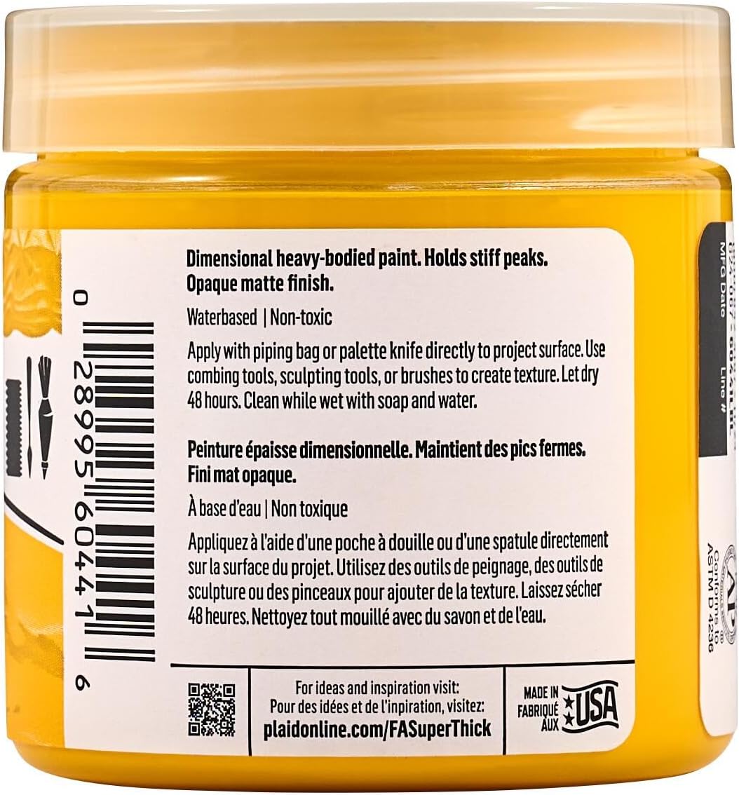 FolkArt Super Thick Acrylic Paint with a Textured Finish, Medium Yellow, 4 oz