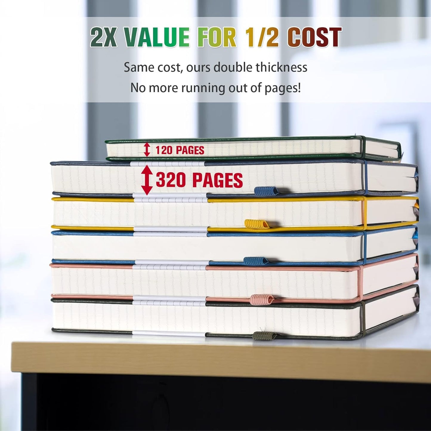 5 Pack College Ruled Notebook, 312 Numbered Pages Thick Notebooks Bulk, 100gsm No Bleed Paper Hardcover Leather Journal, Lined Journal Notebook Set for Women Men School Office, A5, Multicolor