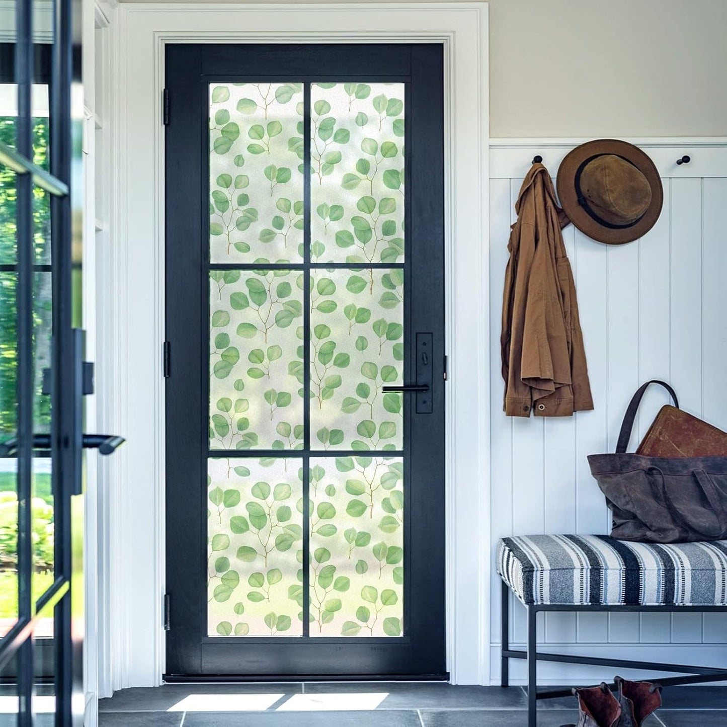 DKTIE Retro Leaves Pattern Two-Way Window Film Privacy Day and Night Window Privacy Film Decorative Stained Glass Window Clings for Birds (S222, 35.4" x 78.7")