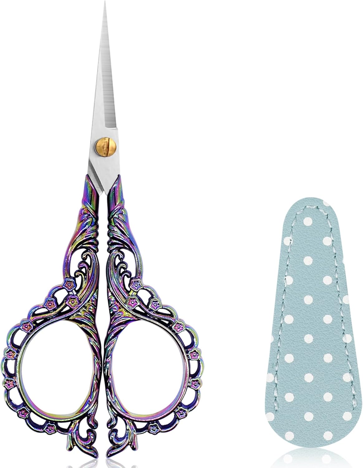 BIHRTC 4.5Inch Sewing Embroidery Scissors with Leather Cover Stainless Steel Sharp Tip Crafts DIY Tools Thread Snips Crochet Scissors for Embroidery Needlework Artwork Housework