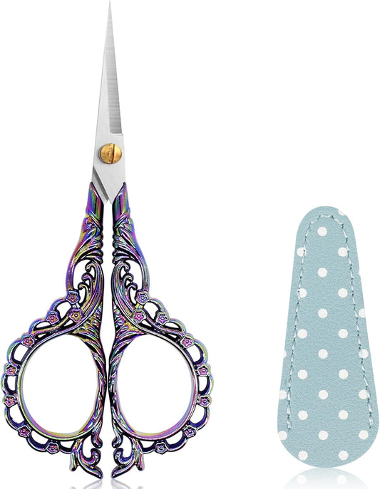BIHRTC 4.5Inch Sewing Embroidery Scissors with Leather Cover Stainless Steel Sharp Tip Crafts DIY Tools Thread Snips Crochet Scissors for Embroidery Needlework Artwork Housework