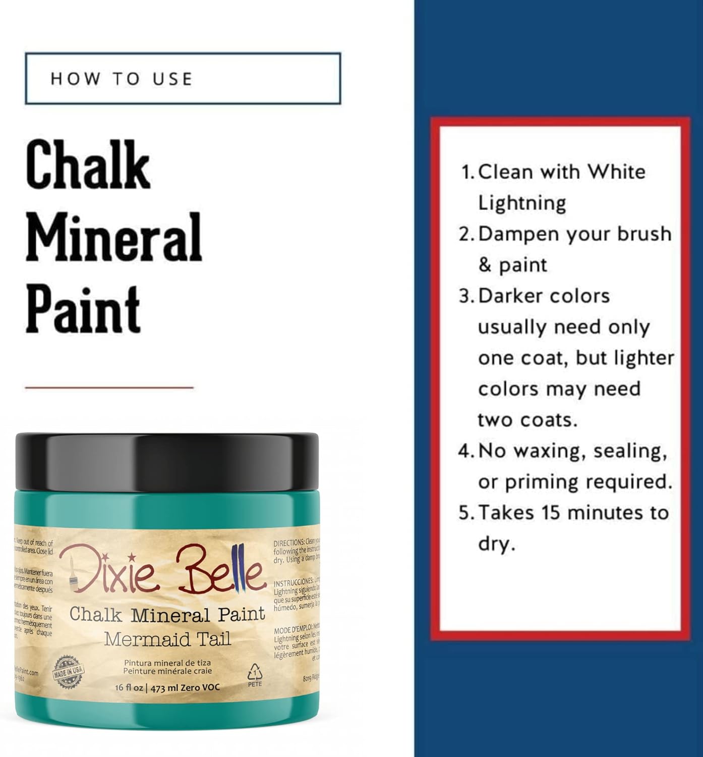 Dixie Belle Paint Company Chalk Finish Furniture Paint - Mermaid Tail (16oz) - Matte Aqua Green Chic Chalk Mineral DIY Furniture Paint