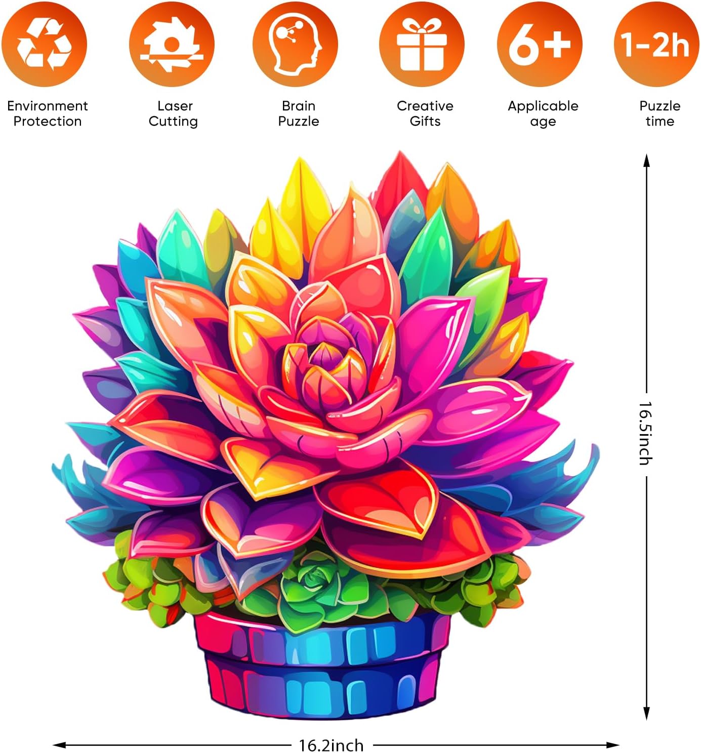 Wooden Puzzles Colorful Flower 500pcs King Size 16.9'' x 16.2'', Luxurious Shaped Wood Puzzle, Beautiful Package, Best Gift for Adults and Kids, Family Game