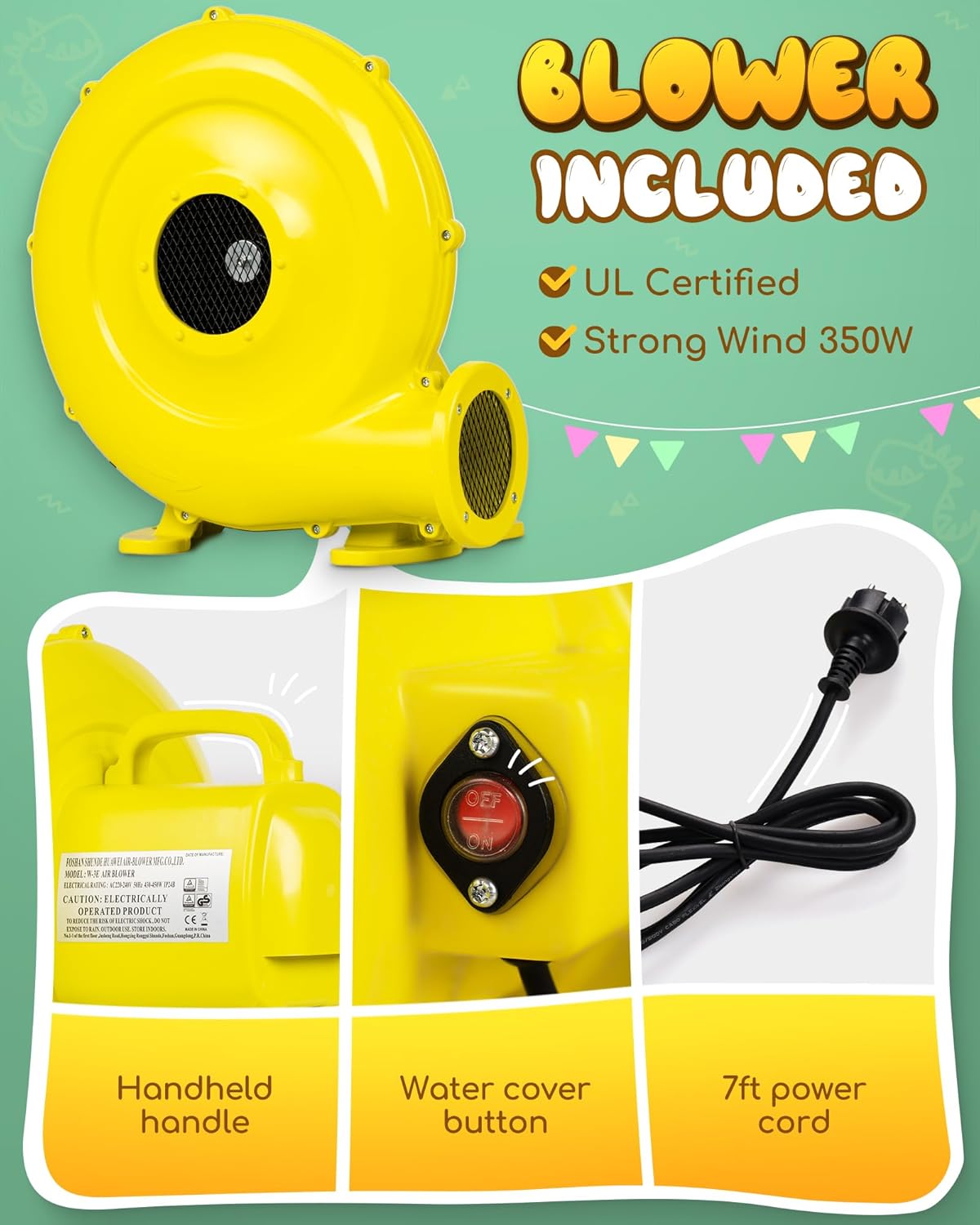 AirMyFun Inflatable Dinosaur Bounce House for Kids 3-8 with Blower – Large Bouncy Castle with Slide, Indoor/Outdoor Toddler Jumping Castle for Backyard & Birthday Fun