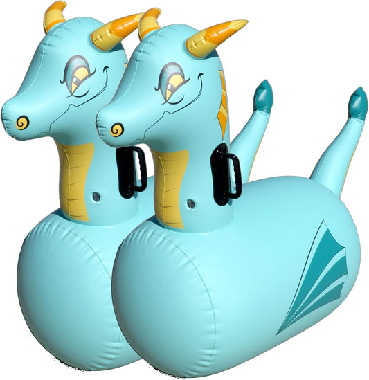 Hearthsong Hop N Go Inflatable Blue Dragon Bouncy Riding, Hopping Toys for Kids Ages 5+ - Ride On Bouncer Animal Hopper Jumping Toys for Outdoor Games (2 Pack)