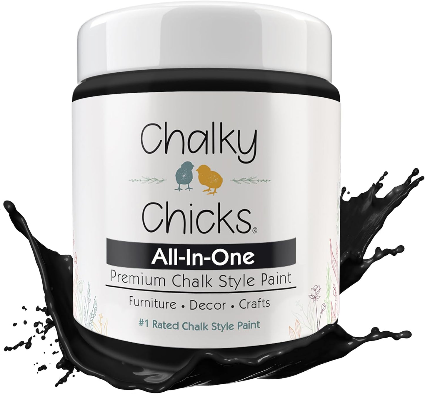 Chalky Chicks All-in-One Chalk Paint for Furniture or Cabinet - 8 Fl Oz - Matte Finish Starless Night Black for Metal, Wood Furniture Paint - No Sanding All-in-One for Home Decor & Crafts, USA Made