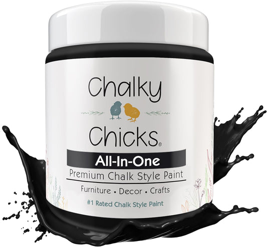 Chalky Chicks All-in-One Chalk Paint for Furniture or Cabinet - 8 Fl Oz - Matte Finish Starless Night Black for Metal, Wood Furniture Paint - No Sanding All-in-One for Home Decor & Crafts, USA Made