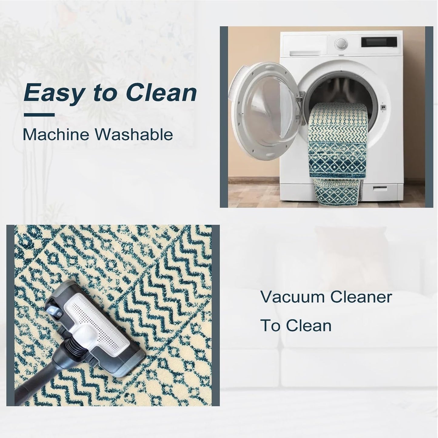 Moroccan Small Rug for Bedroom 2x4, Soft Non-Slip Indoor Door Mats for Entryway, Low-Pile Non-Shedding Blue Rug Vintage Rugs for Kitchen Bathroom Laundry Room