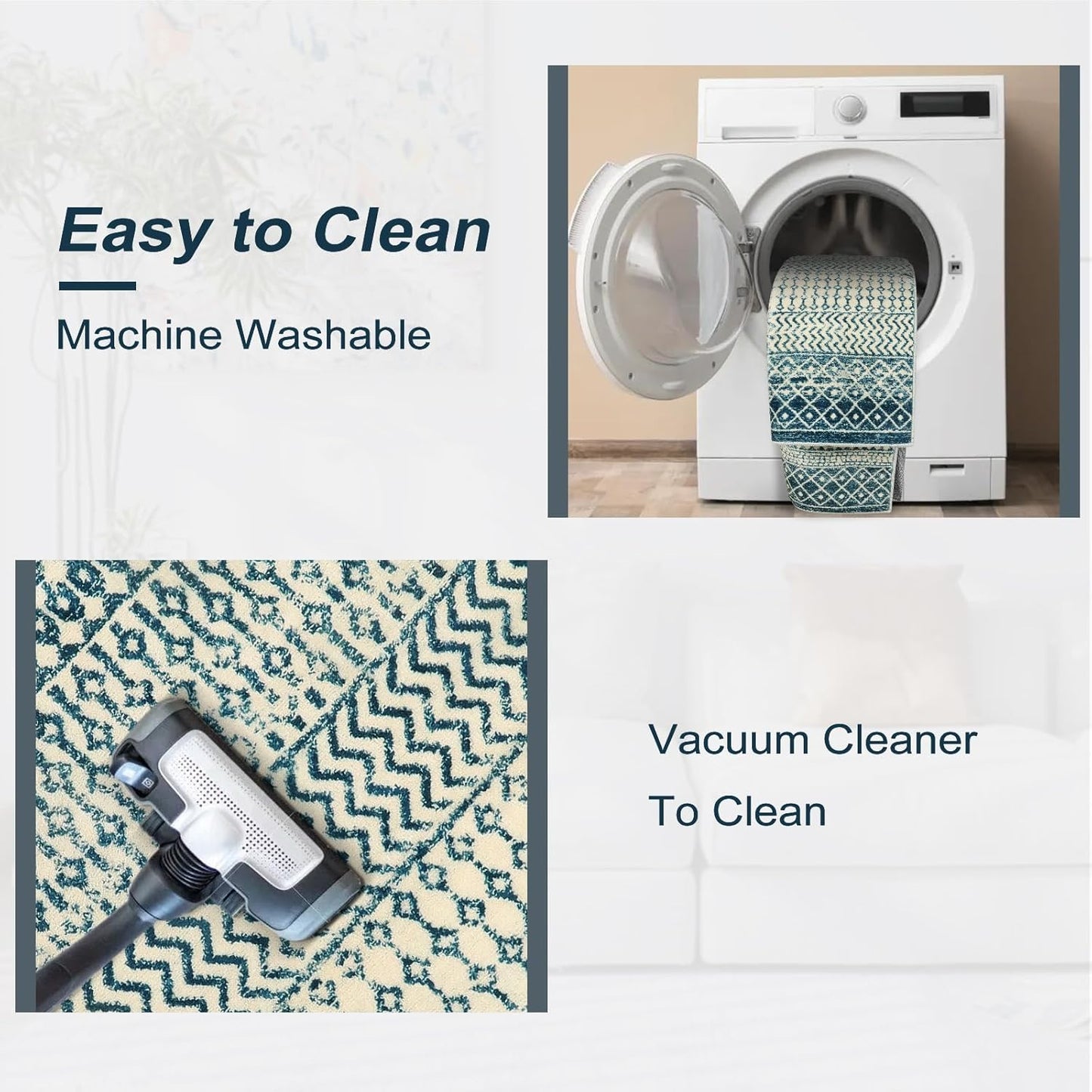 Geometric Moroccan Small Rug 2x3, Soft Non-Slip Distressed Retro Blue Rug Front Door Mat, Machine Washable Kitchen Rug Indoor Door Mats for Entryway Bedroom Bathroom Kitchen